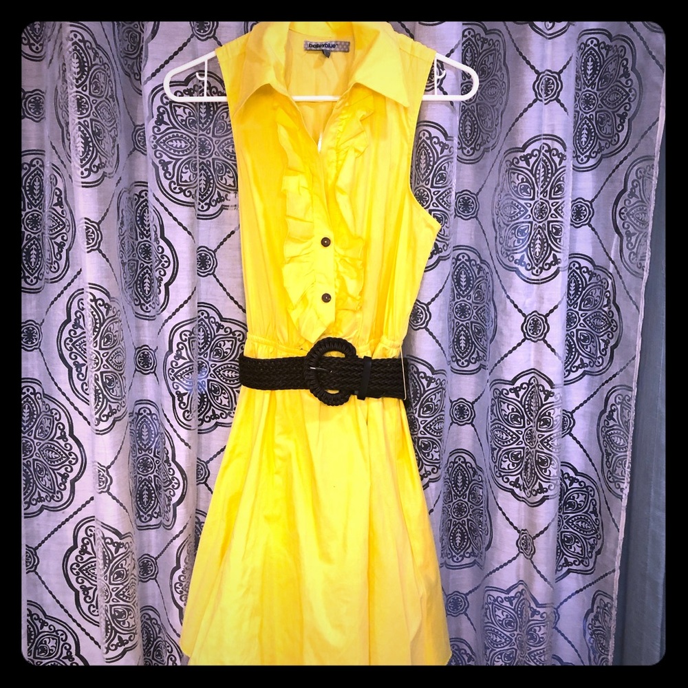 Balleyblue woven belted yellow shirt dress